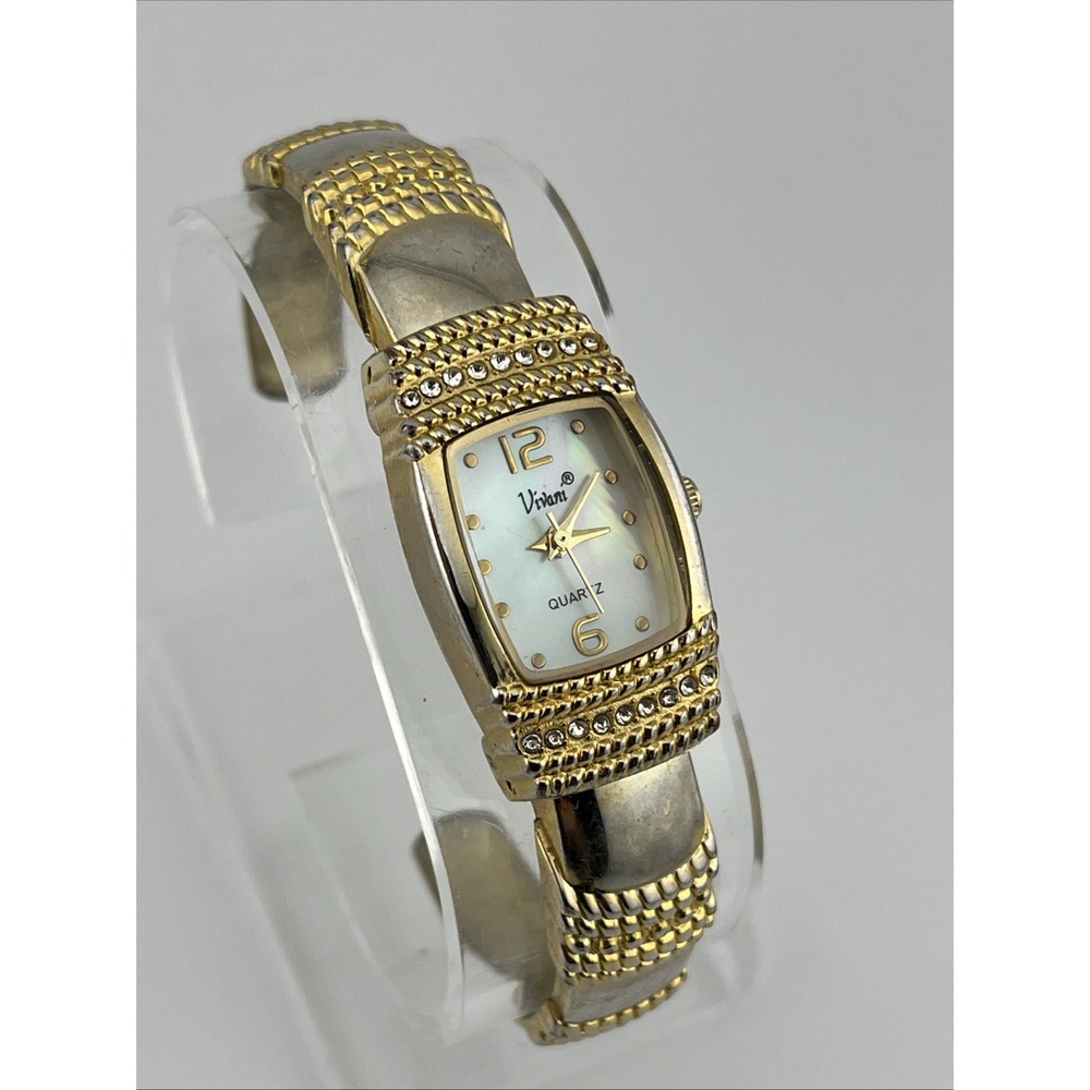 Vivani Watch Women 19mm Case Two Tone Bangle Band‎ MOP Dial- New Battery